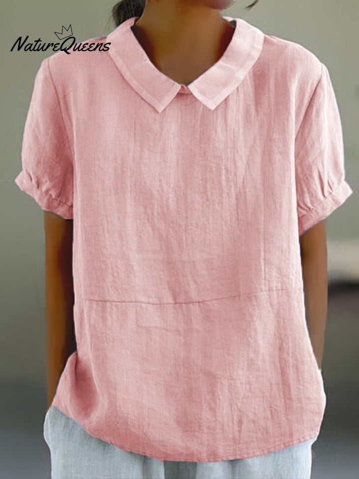 Blue Plain Short Sleeve Round Neck Top