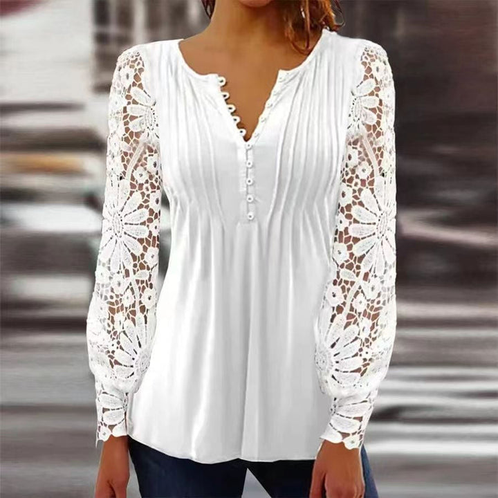 Floral Pintuck Bell Sleeve Blouse