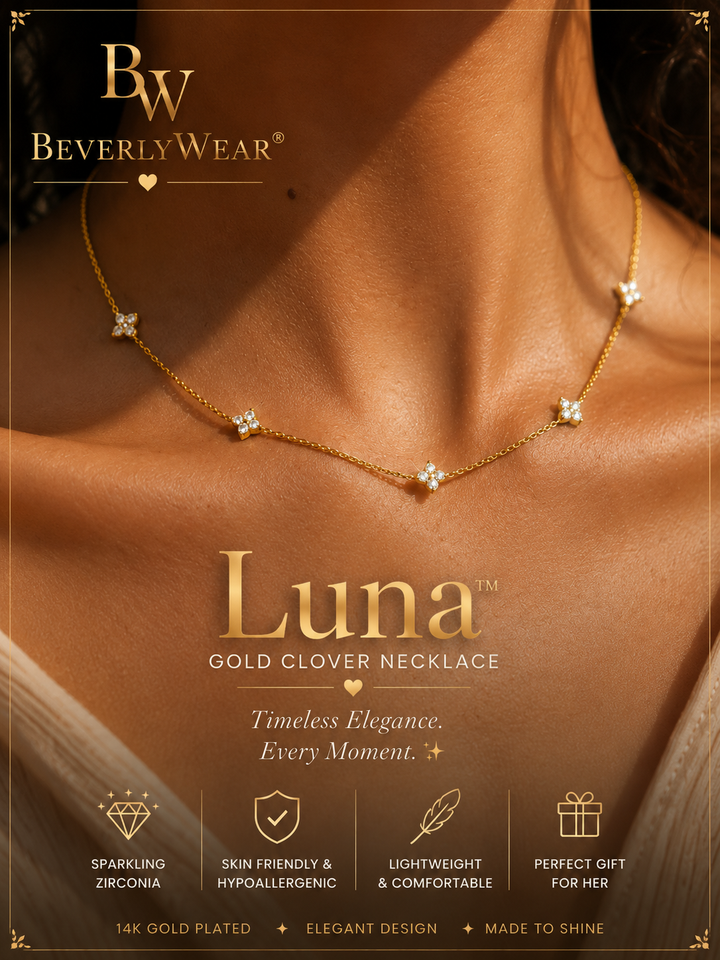 Luna™ Gold Clover Necklace | Elegant Zirconia Pendant Jewelry