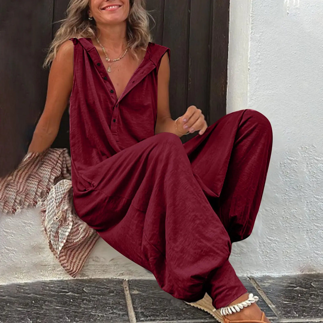 Comfortable Button Front Sleeveless Jumpsuit