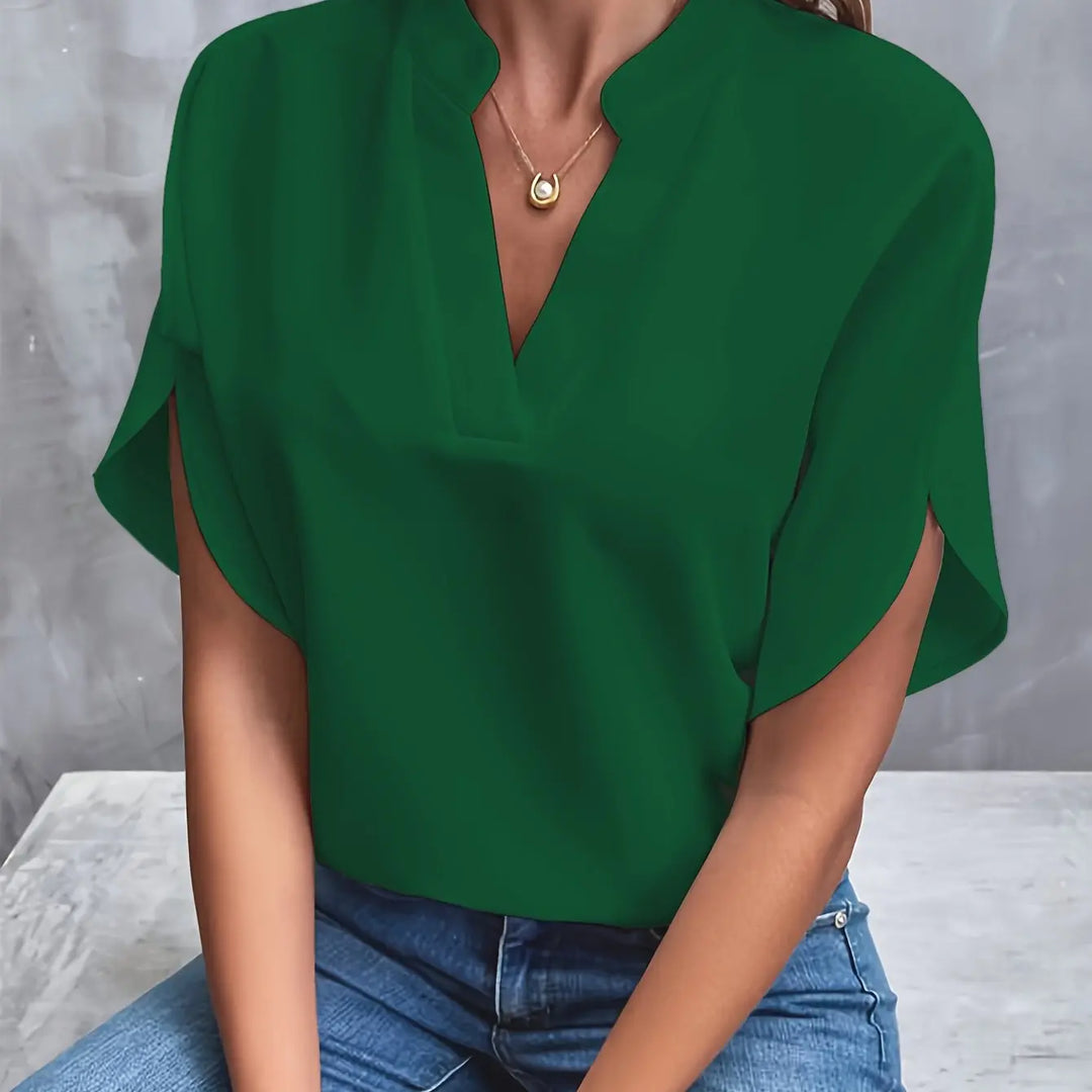 Notch Neck Tulip Sleeve Blouse