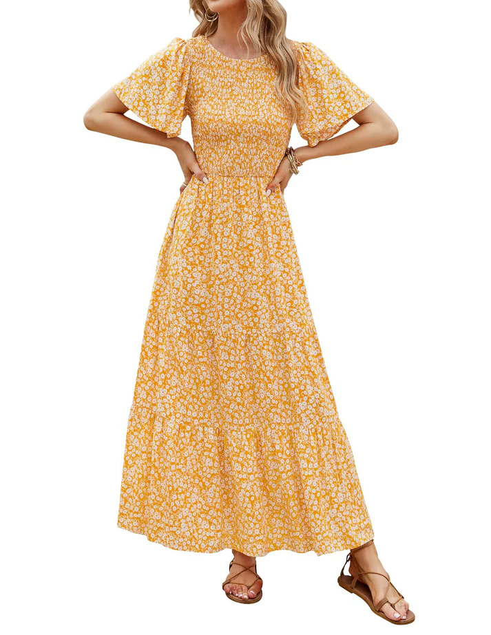 Elegant Floral Print V-Neck Maxi Dress
