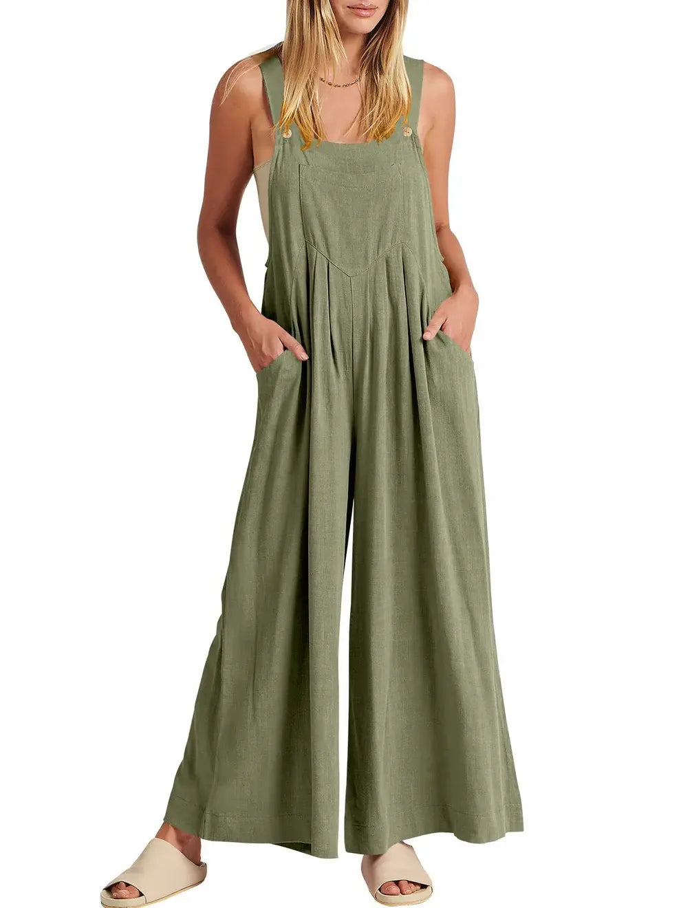 Comfortable Solid Button-Strap Relaxed Jumpsuit