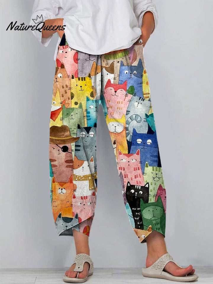Watercolor Cute Cats Repeat Pattern Printed Women&