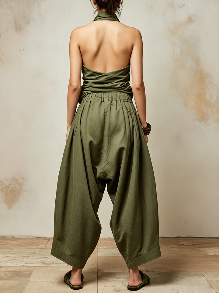 Cowl-neck Top And Harem Pants Casual Set