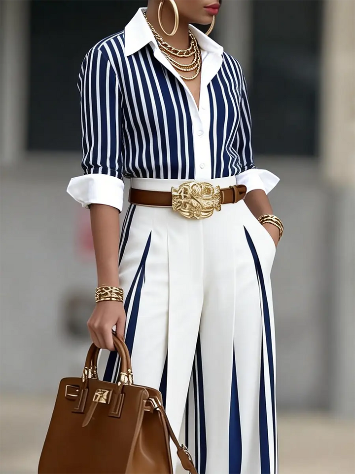 Elegant Artistic Striped Wide-leg Pants