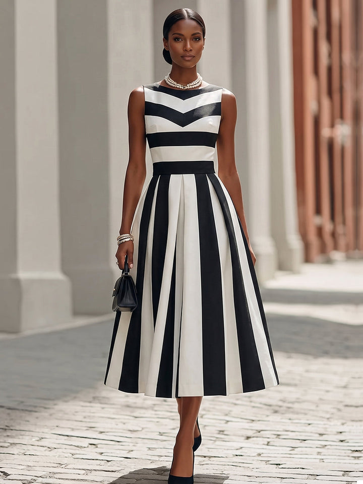 Elegant Vacation Party Artistic Striped Midi Dress