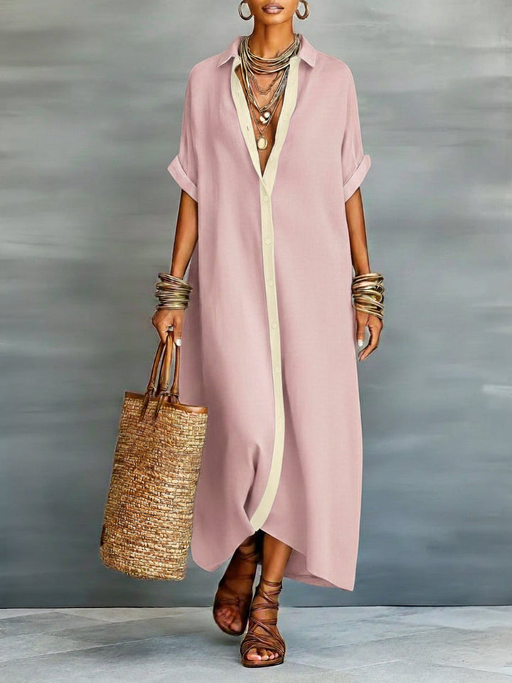 Women’s Linen &amp; Cotton Shirt Dress – Casual Loose Fit Summer Midi Dress