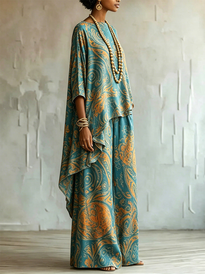 Elegant Artistic Paisley Floral Print Two-piece Set