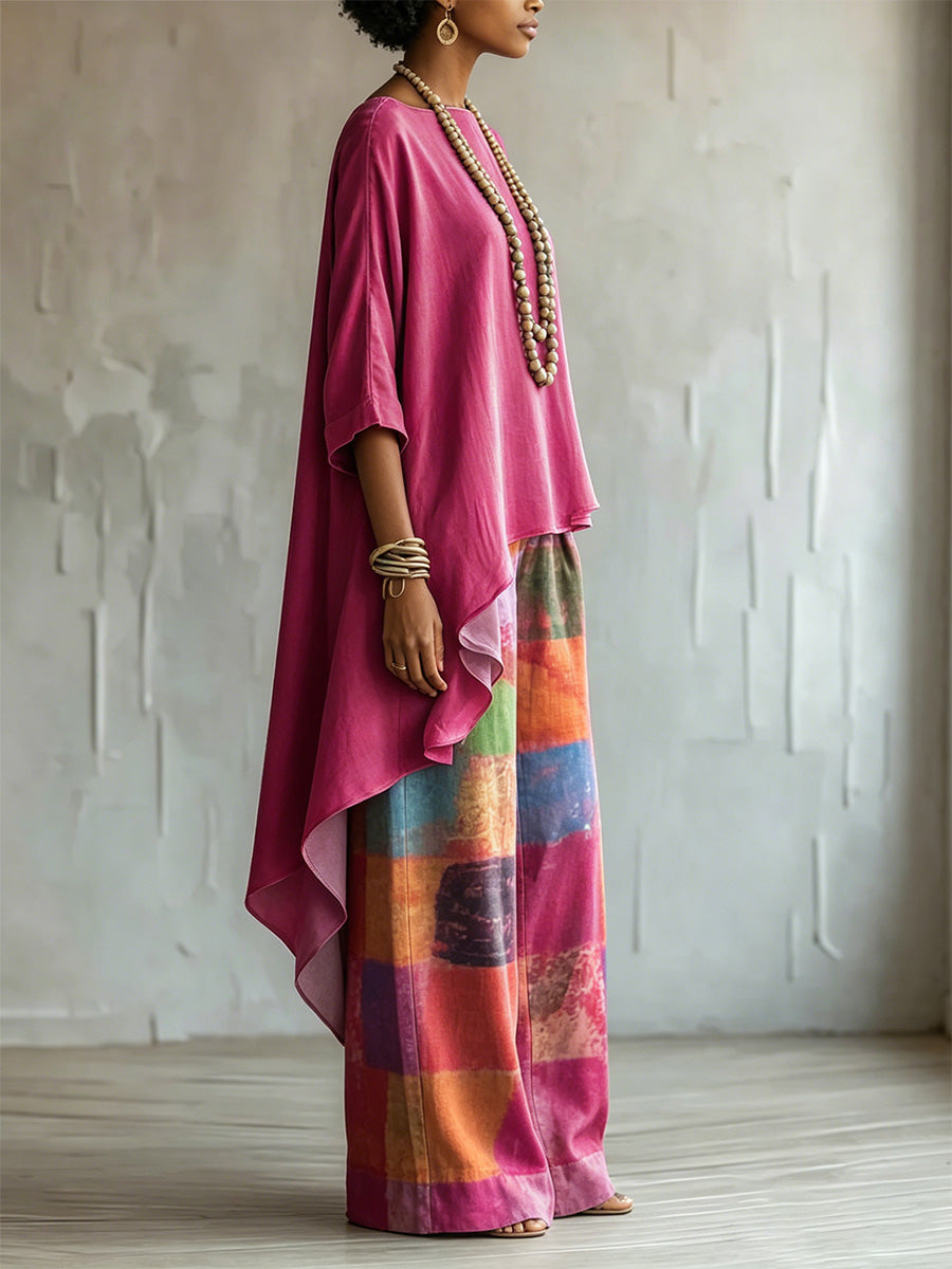 Elegant Artistic Color-block Plaid Two-piece Set