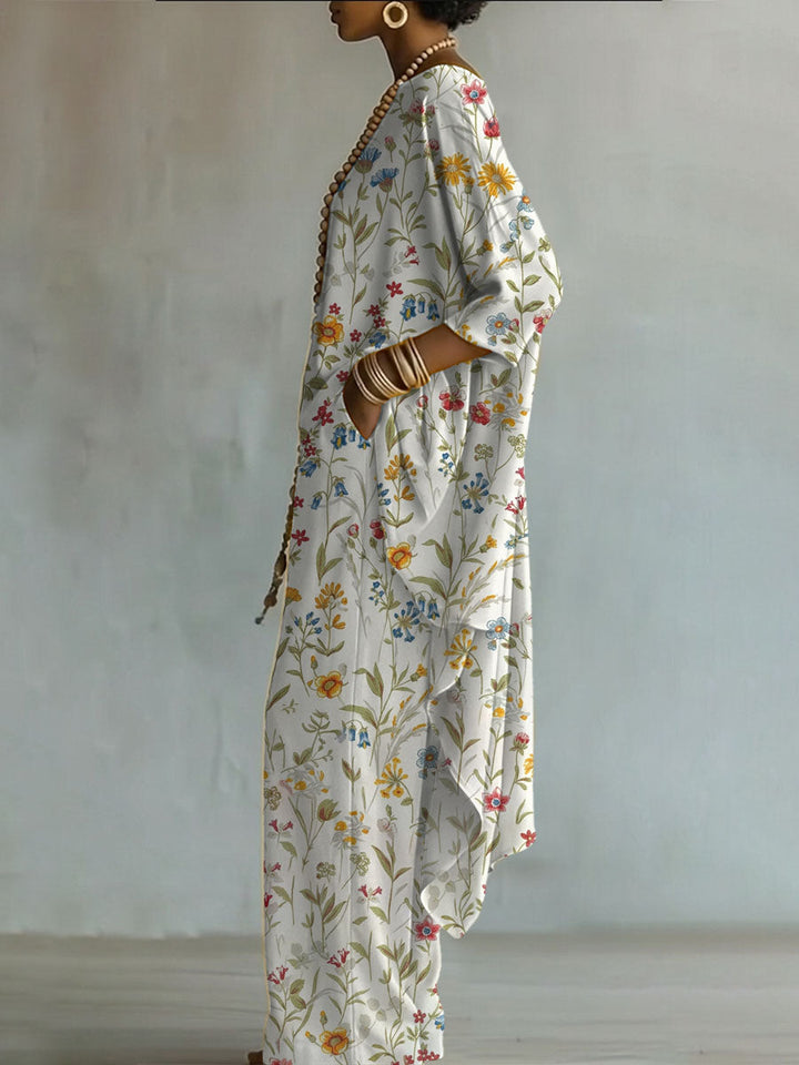 Elegant Retro Flowers Print Two-piece Set
