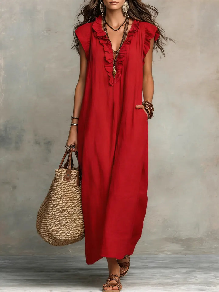 Camelia™ | Boho Maxi Dress in Linen &amp; Cotton