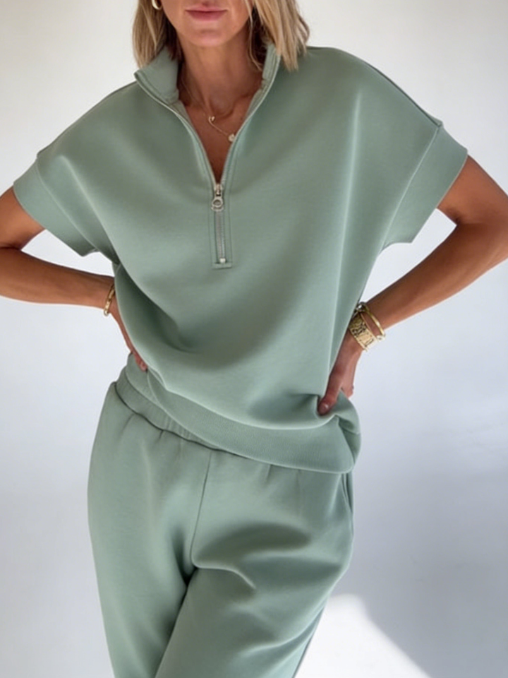 Cozy Travel Stand-collar Zip Sweatshirt &amp; Pants Two-piece Set
