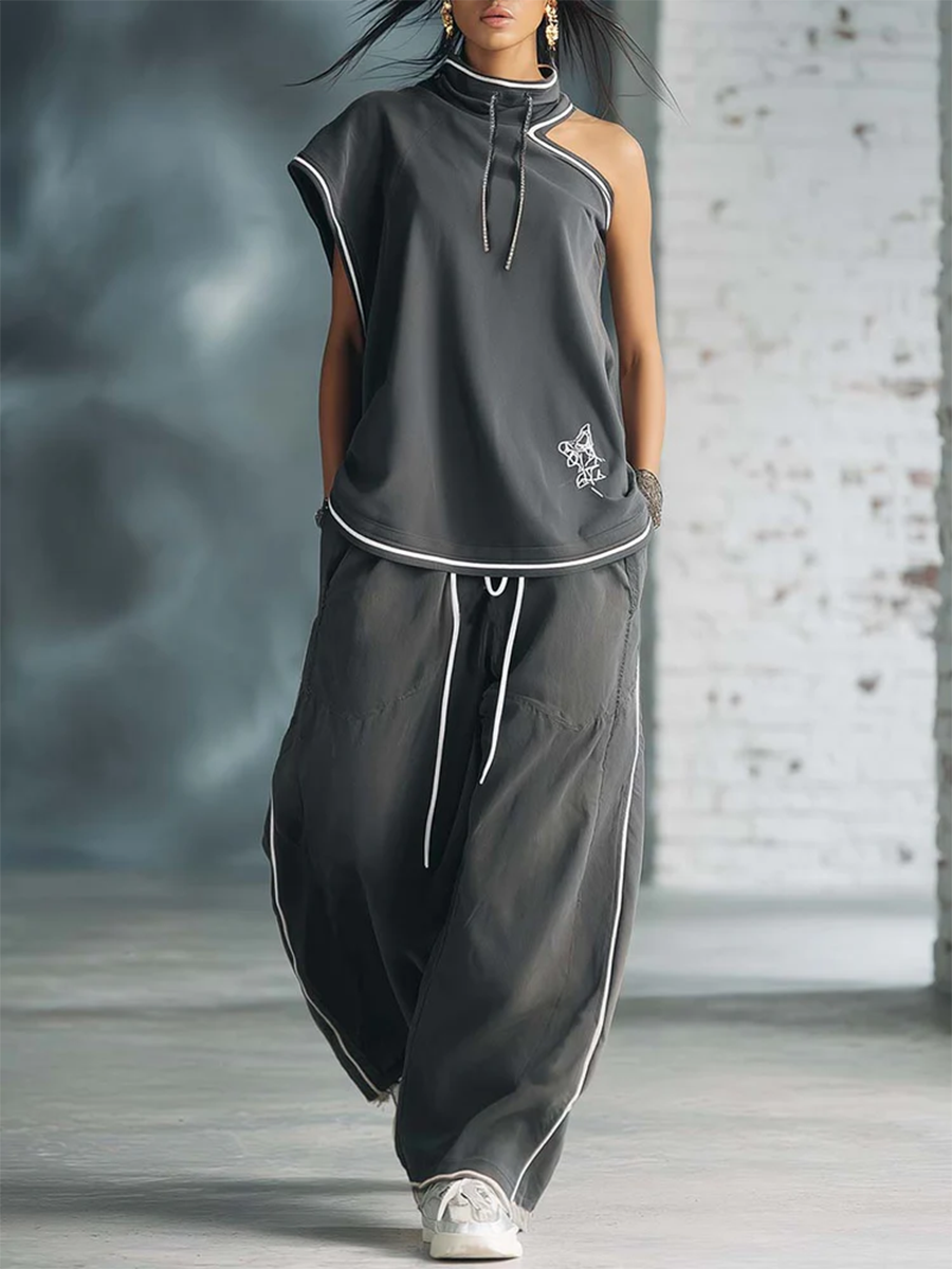 Stylish &amp; Cozy White-trimmed Wide-leg Sweatpants