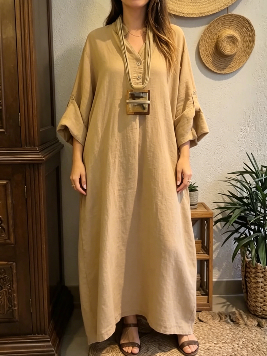 Casual &amp; Cozy V-neck Cotton-linen Maxi Dress
