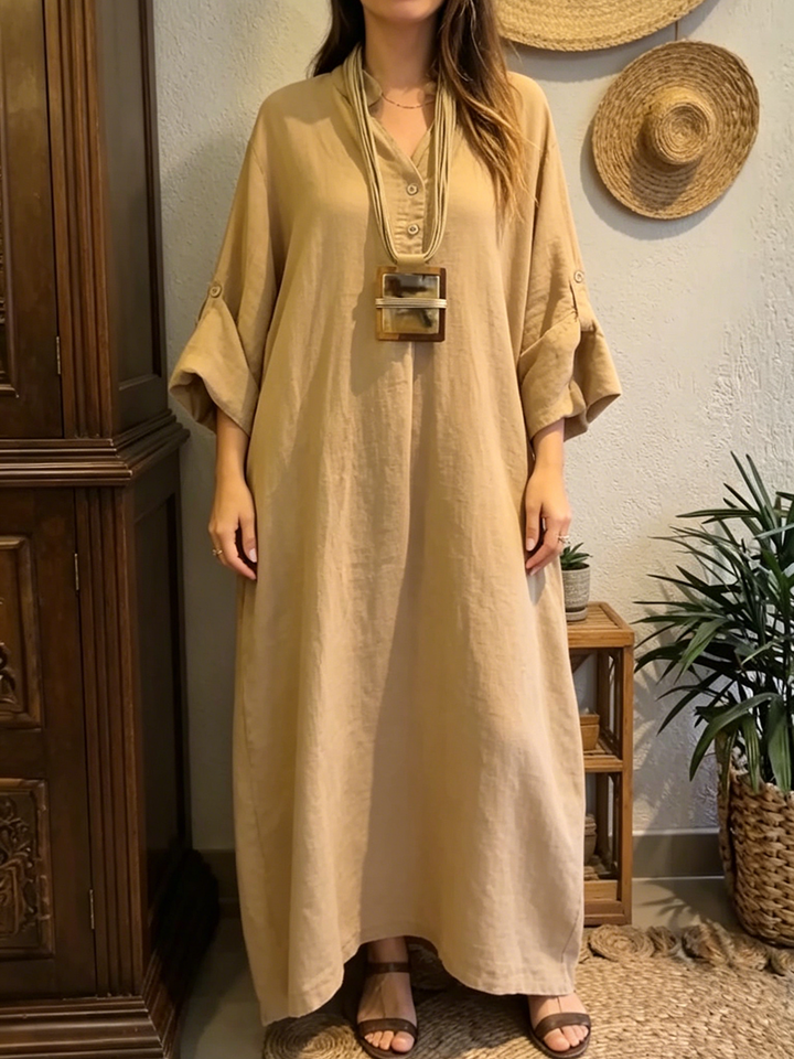 Casual &amp; Cozy V-neck Cotton-linen Maxi Dress