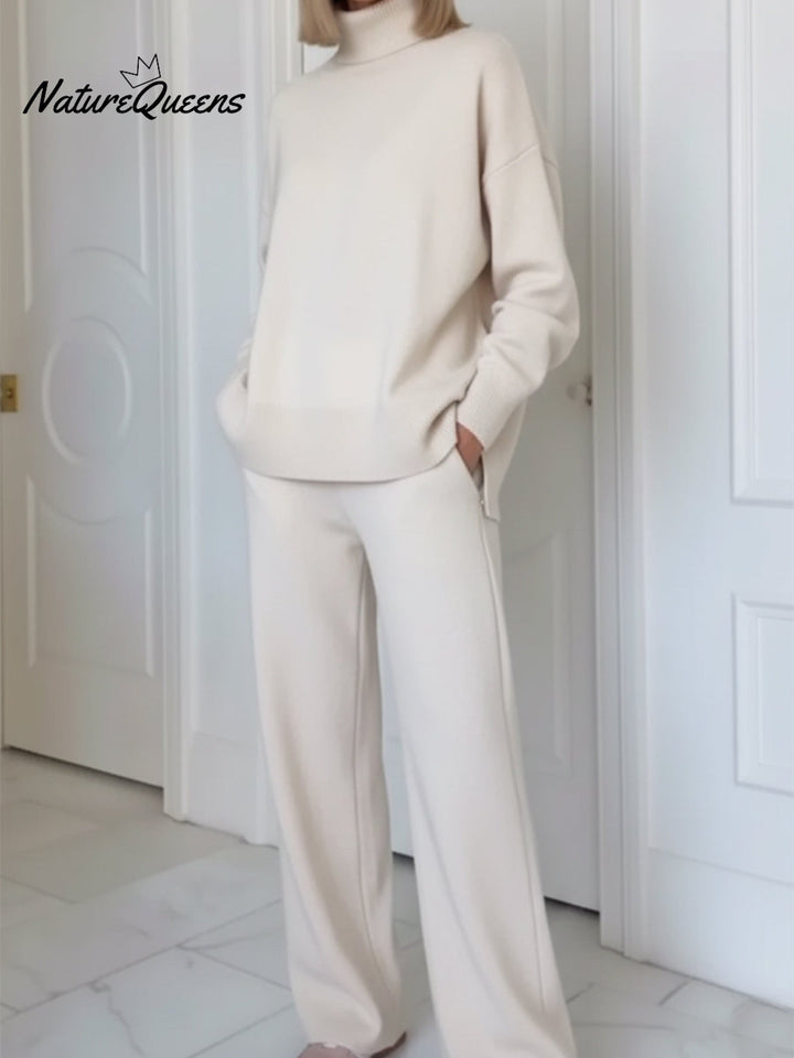 Casual Travel Stand Collar Side Zipper Top Straight Pants Two-Piece Set
