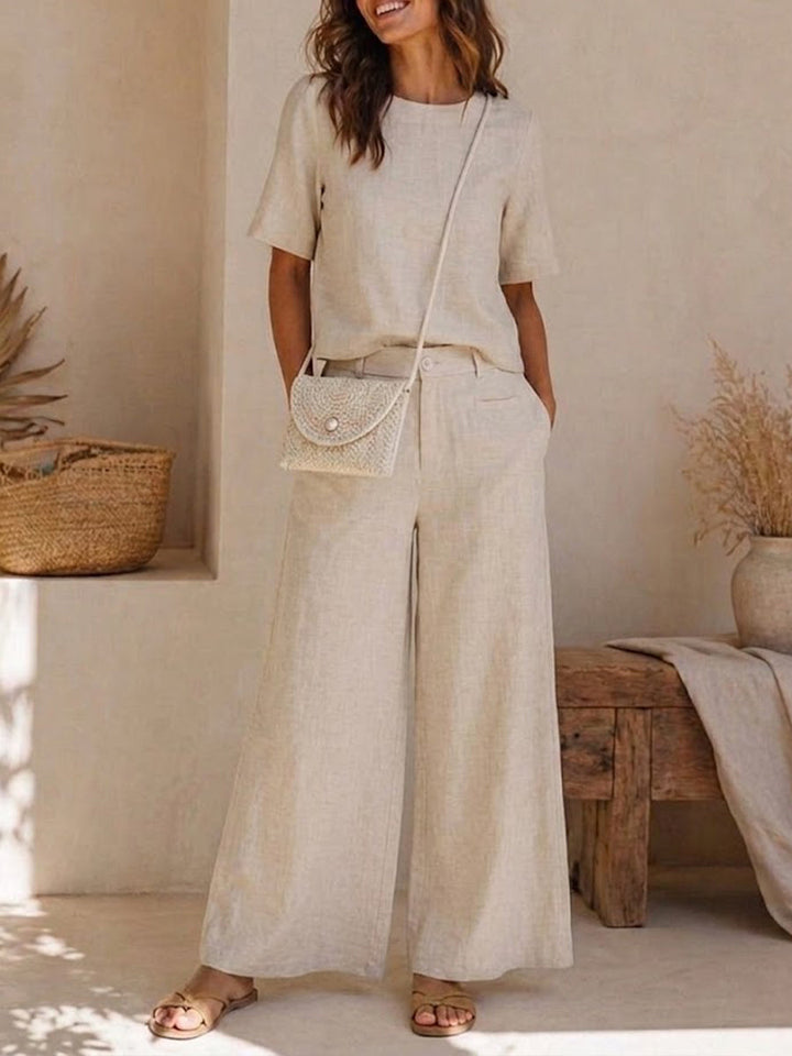 Casual &amp; Cozy Tencel-linen Two-piece Top And Pants Set