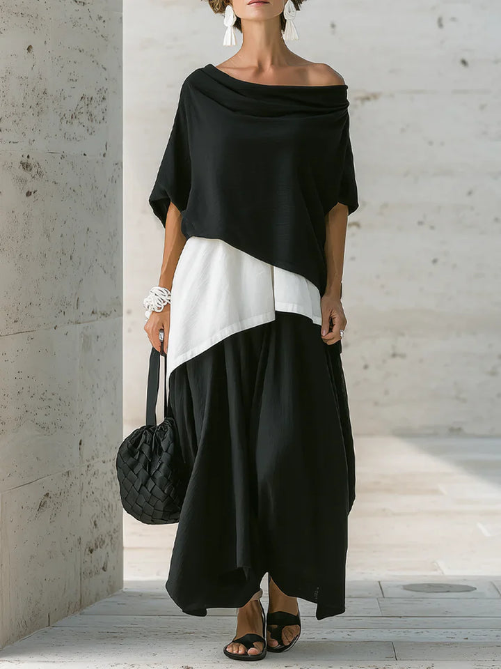 Loose-fit Casual Linen And Cotton Top And Skirt Two-piece Set