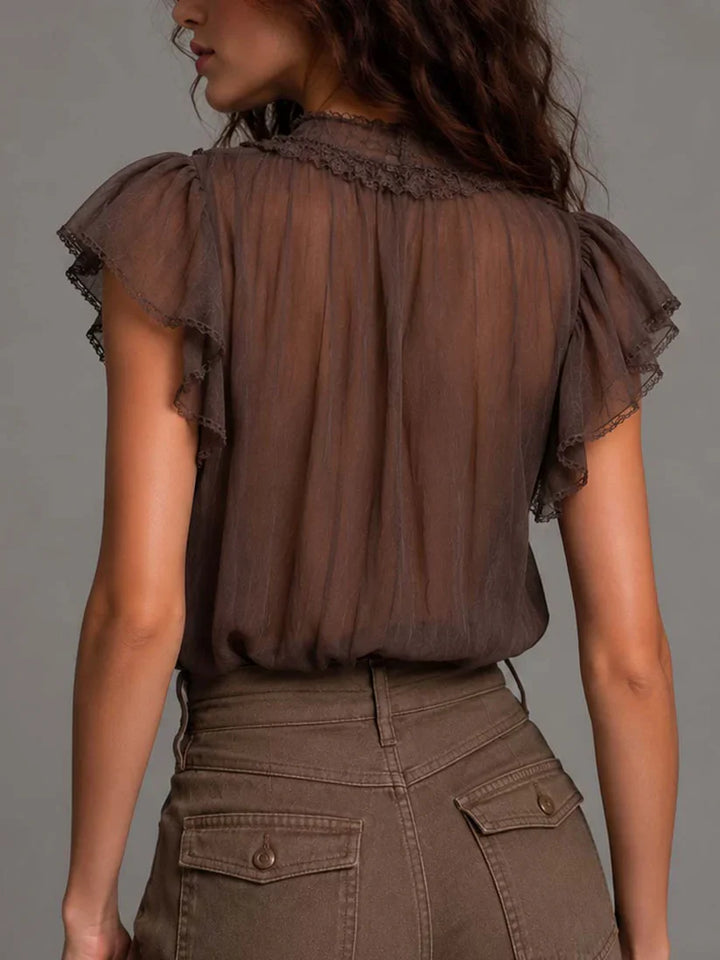 Bohemian Lace-paneled Ruffle-collar Top