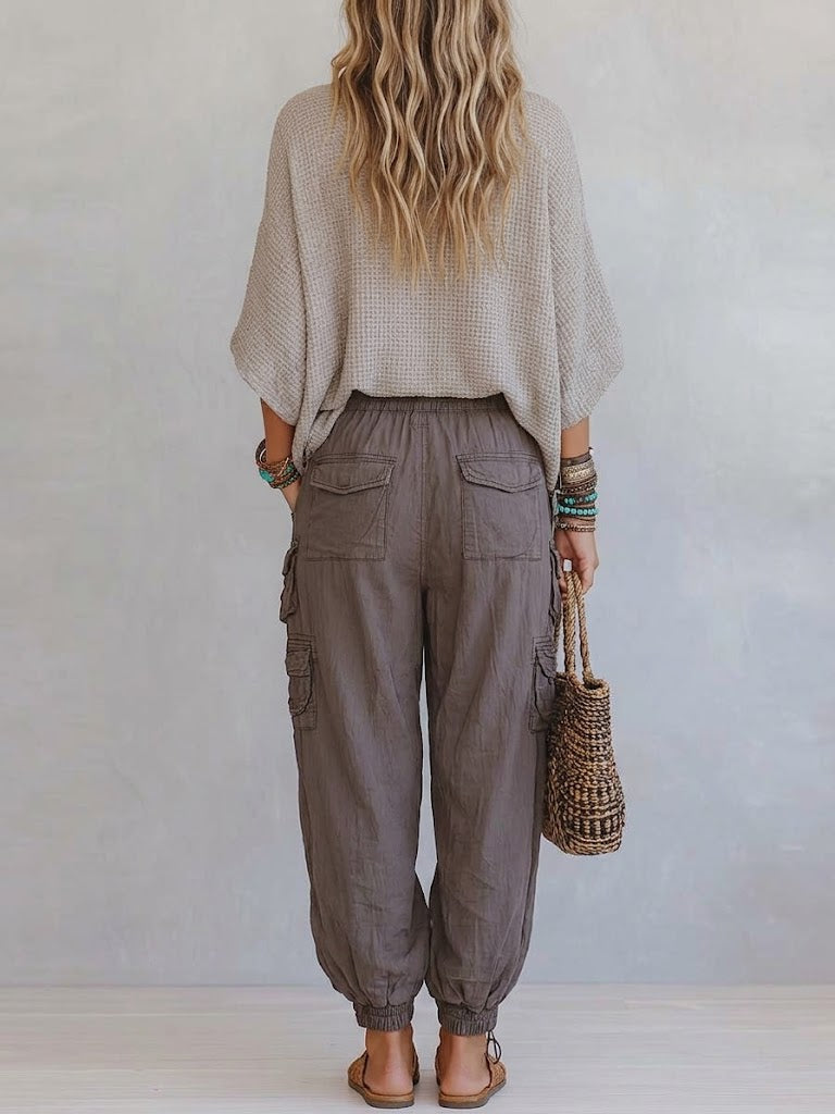 Casual &amp; Cozy Two-piece Set: Waffle-knit Cotton Top And Cotton Cargo Pants