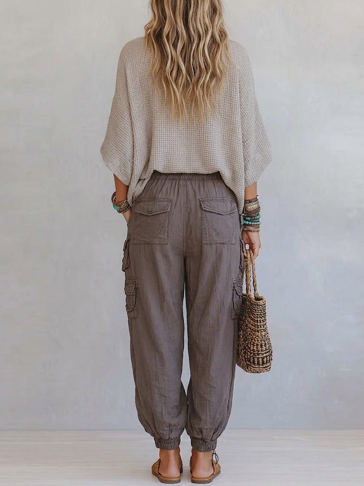 Casual &amp; Cozy Two-piece Set: Waffle-knit Cotton Top And Cotton Cargo Pants