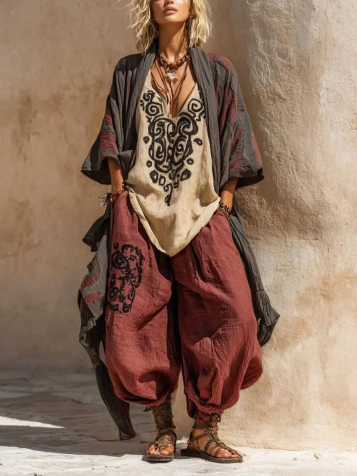 Boho Casual Loose Linen Cotton Three-piece Set