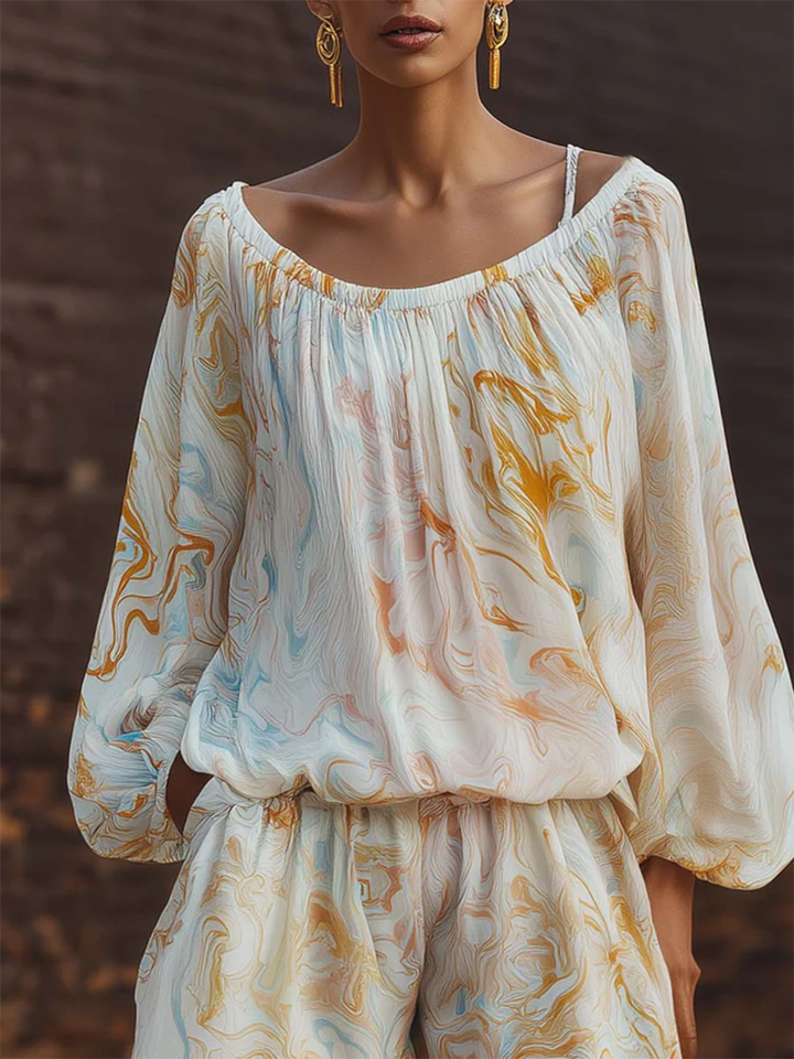 Boho Vintage Print Shirt &amp; Shorts Two-piece Set