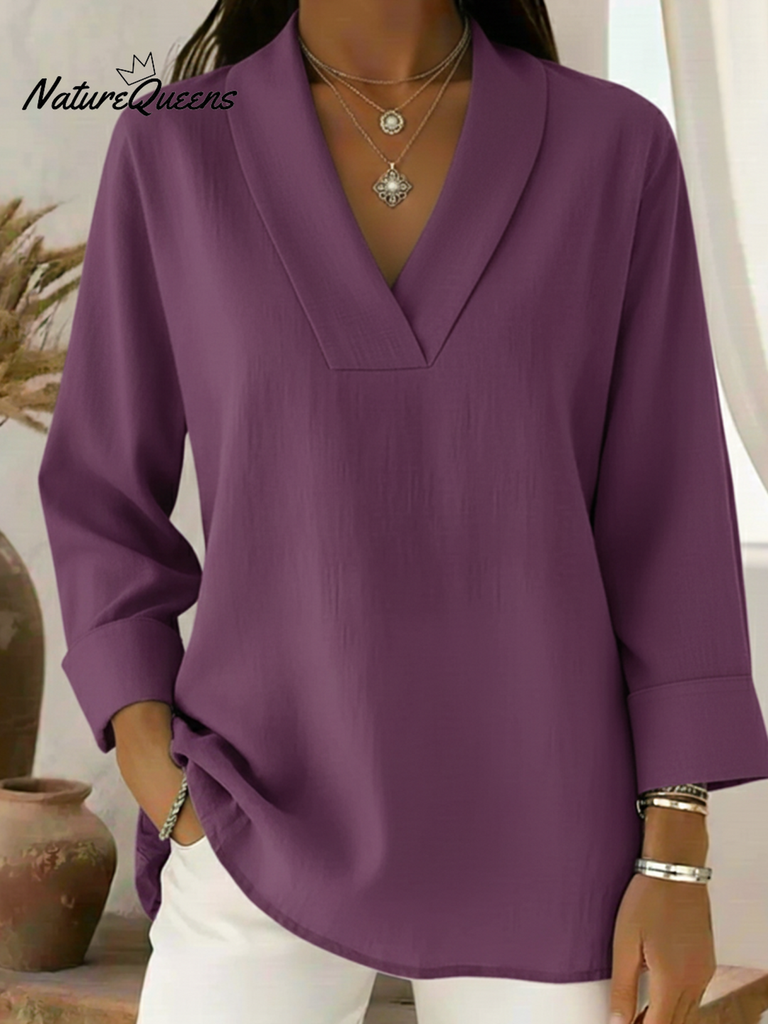 Vintage And Elegant Shawl Collar Linen Shirt