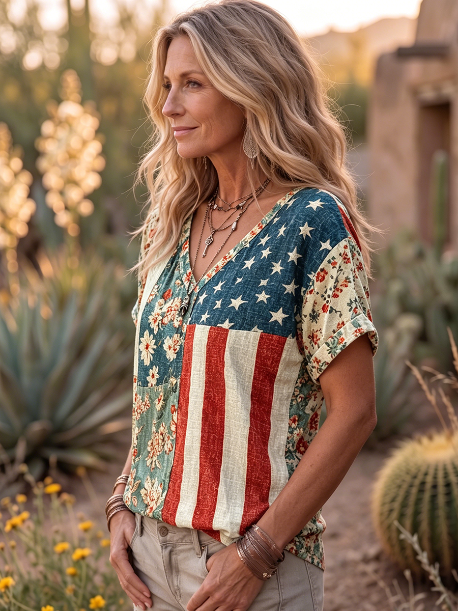 Retro Printed Cotton T-shirt