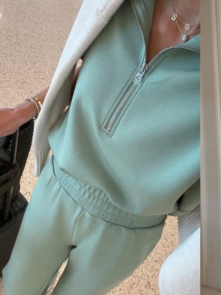 Cozy Travel Stand-collar Zip Sweatshirt &amp; Pants Two-piece Set