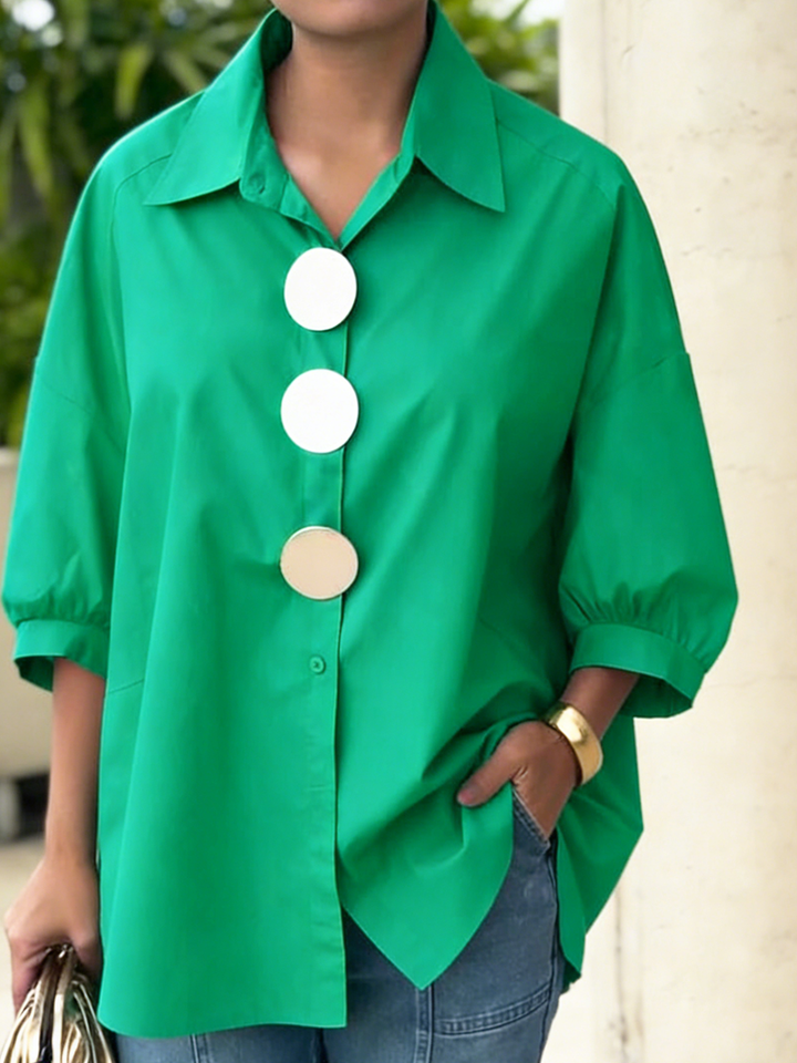 Stylish Metal Buttons Cotton-linen Short-sleeve Shirt