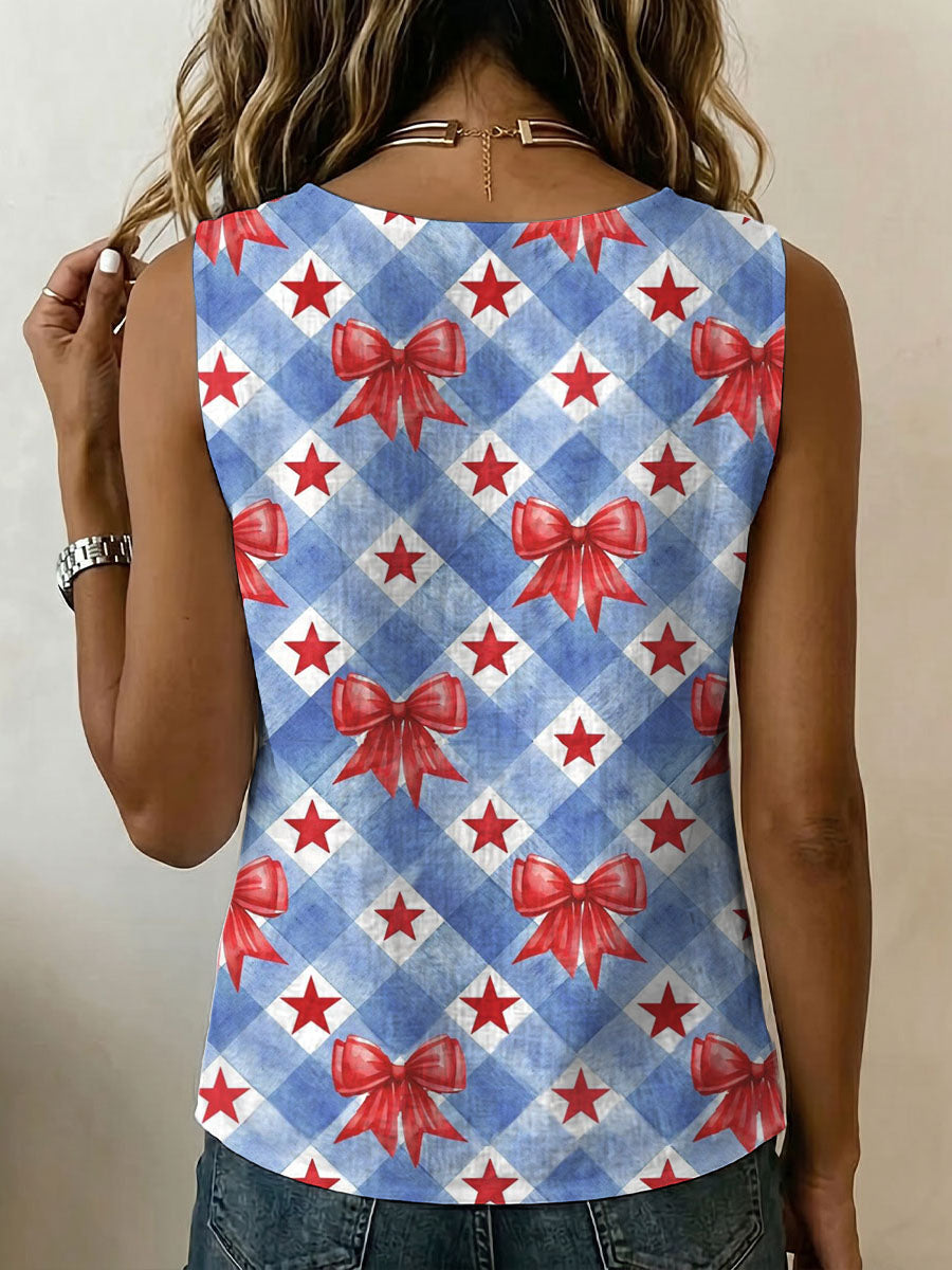 Independence Day Bow And Star Decorative Pattern Women&