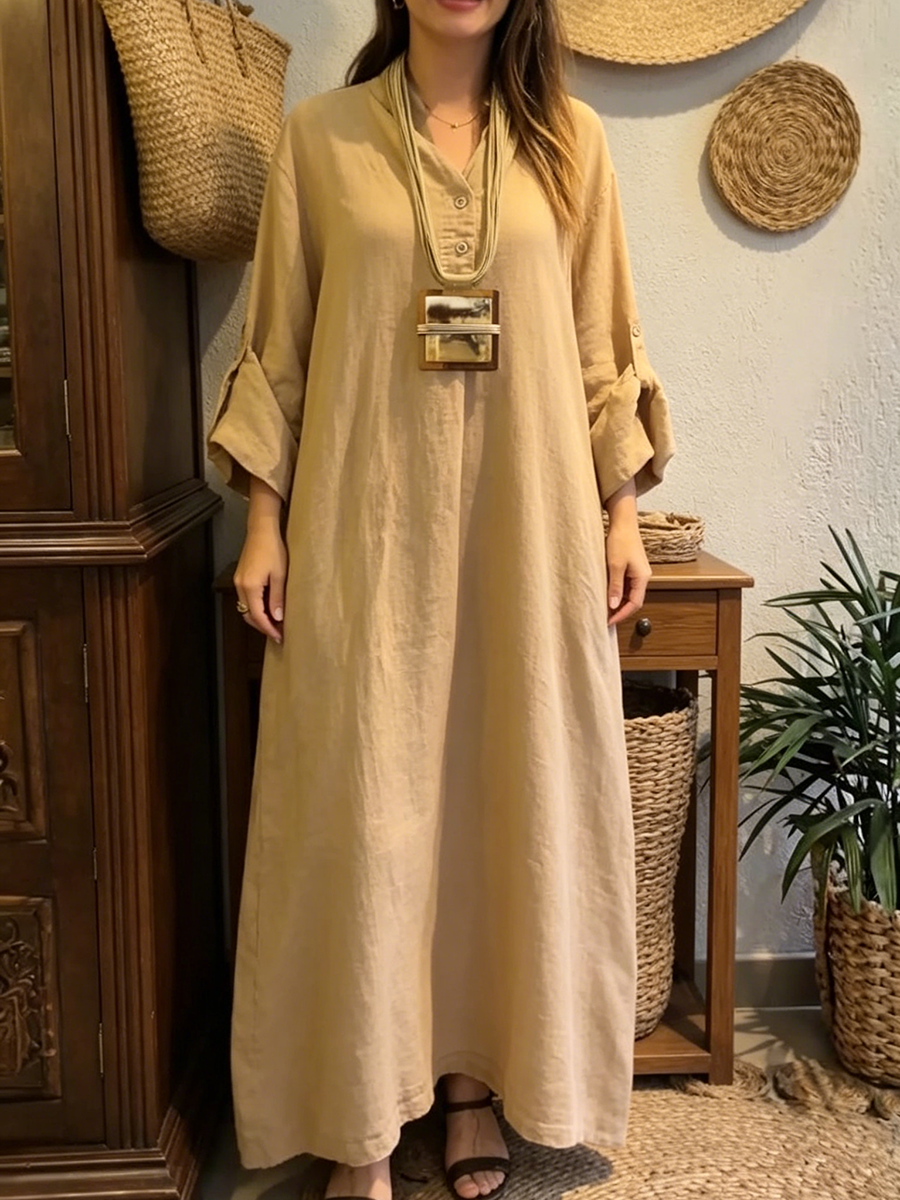 Casual &amp; Cozy V-neck Cotton-linen Maxi Dress