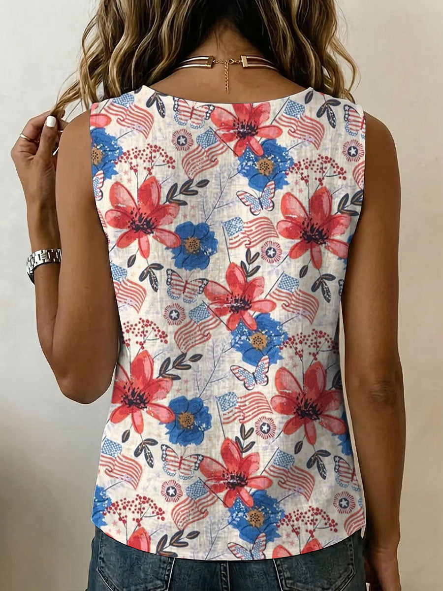 Independence Day Floral And Flag Decorative Patterns Women&