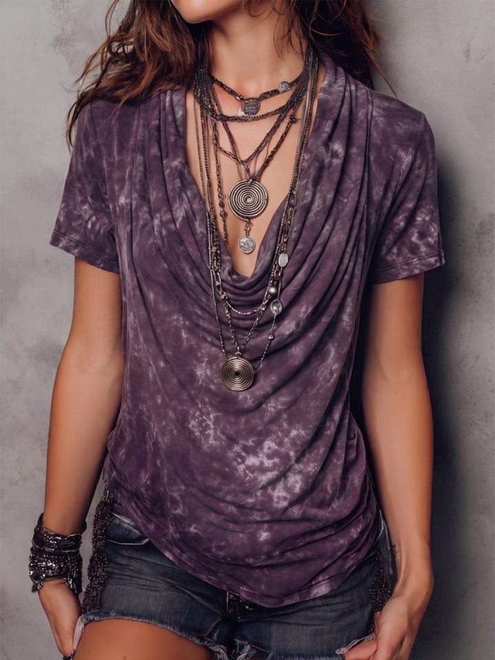 Boho Sexy Tie-dye Cowl-neck Cotton Shirt