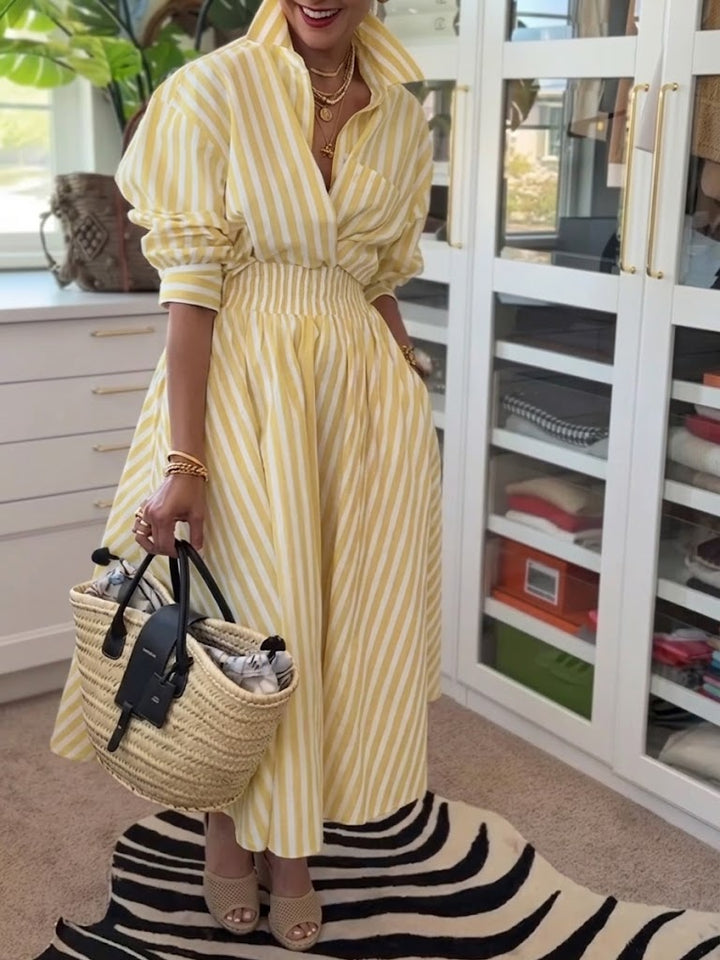 Casual &amp; Comfortable Striped Linen-cotton Shirt And A-line Skirt Two-piece Set