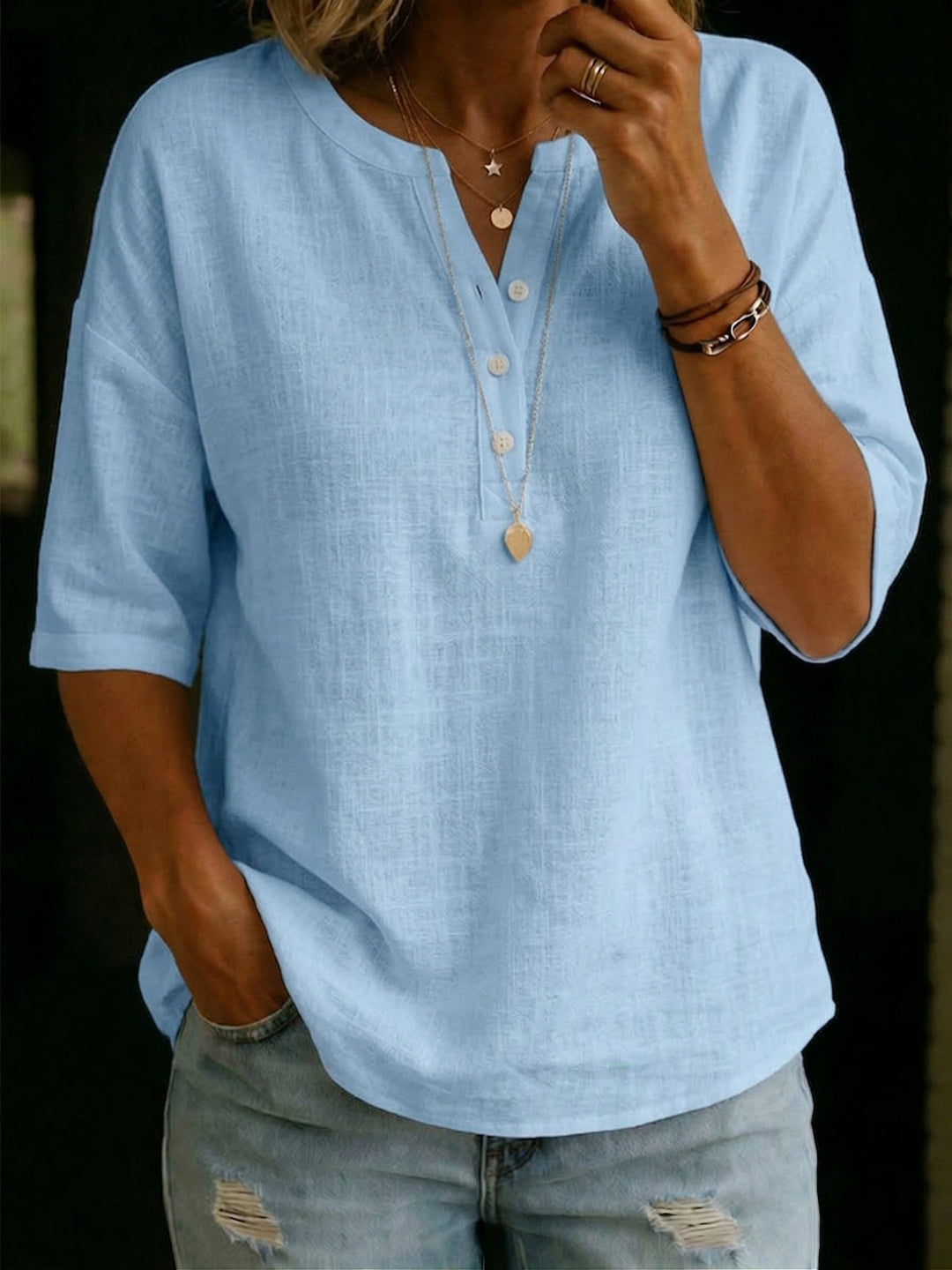 Casual &amp; Cozy Classic Cotton-linen Henley Shirt