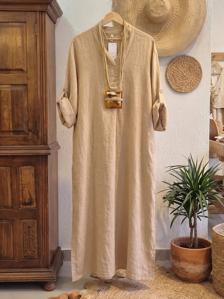 Casual &amp; Cozy V-neck Cotton-linen Maxi Dress
