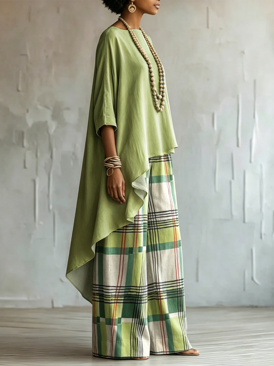 Elegant &amp; Artistic Abstract Plaid-line Two-piece Set