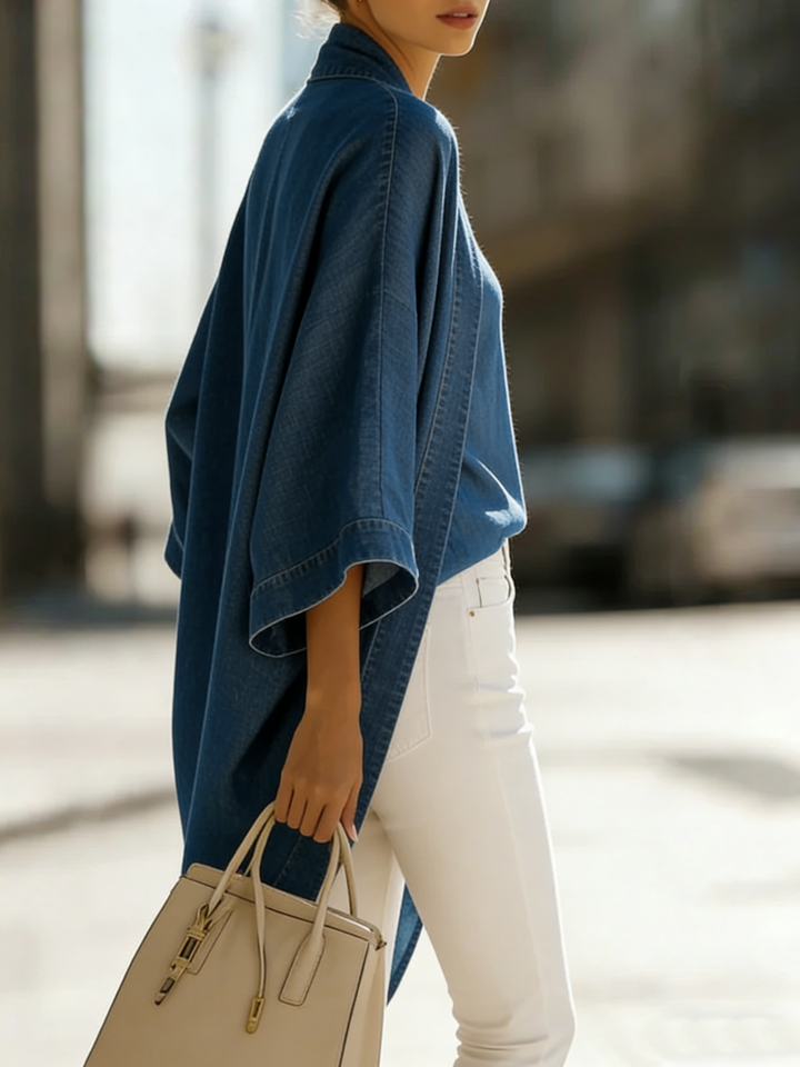 Women’s Casual Denim Two-Piece Set – Elegant Everyday Top &amp; Wide-Leg Pants Outfit