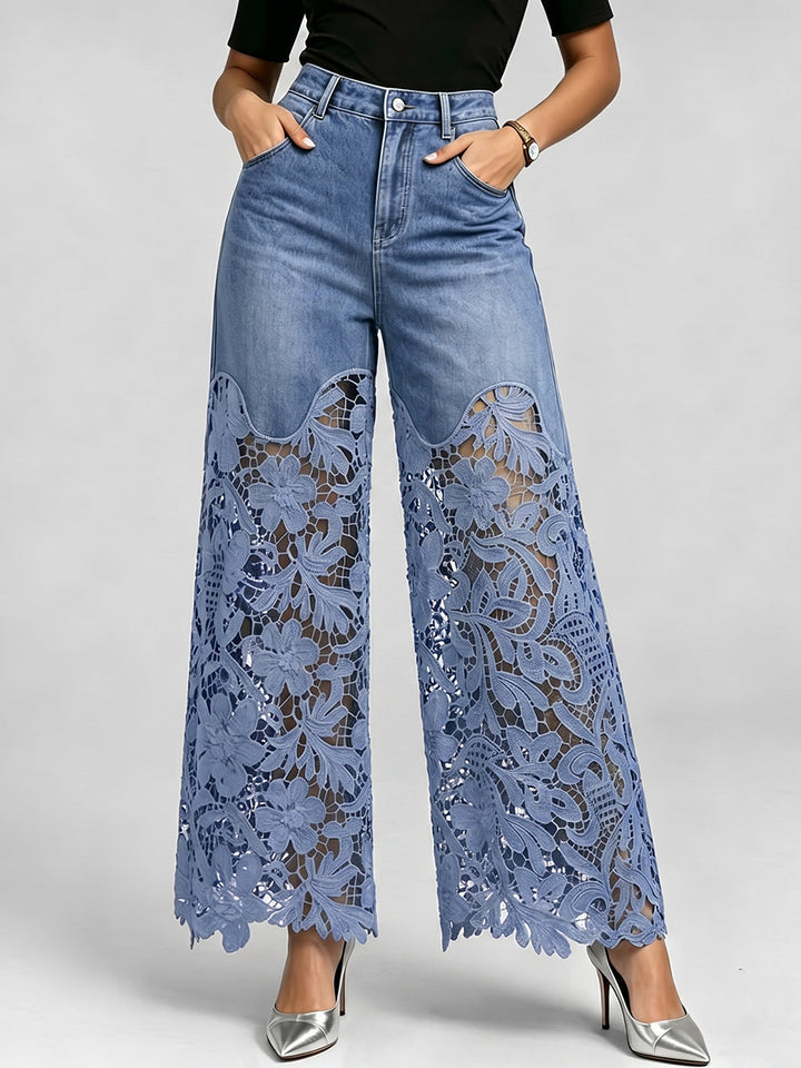 Stylish &amp; Sexy Lace-paneled Cutout Jeans