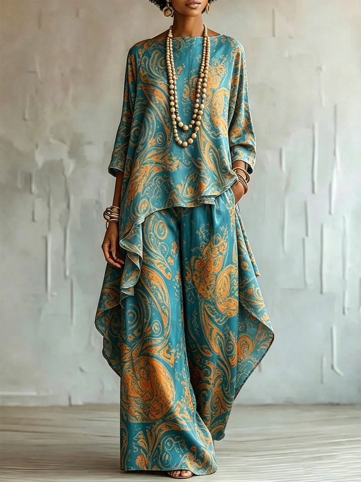 Elegant Artistic Paisley Floral Print Two-piece Set