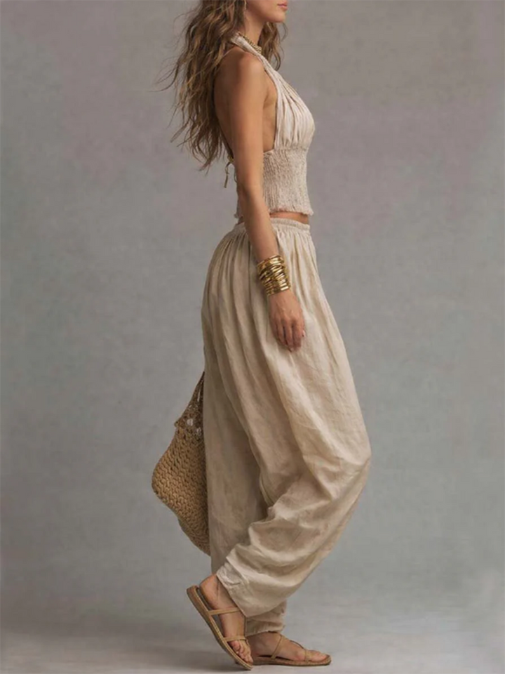 Sexy Boho Halter Top &amp; Wide-leg Pants Two-piece Set