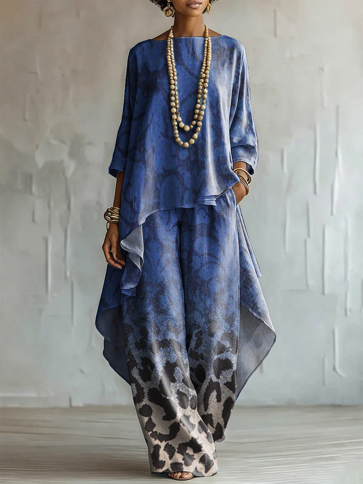 Elegant Artistic Leopard Print &amp; Floral Two-piece Set