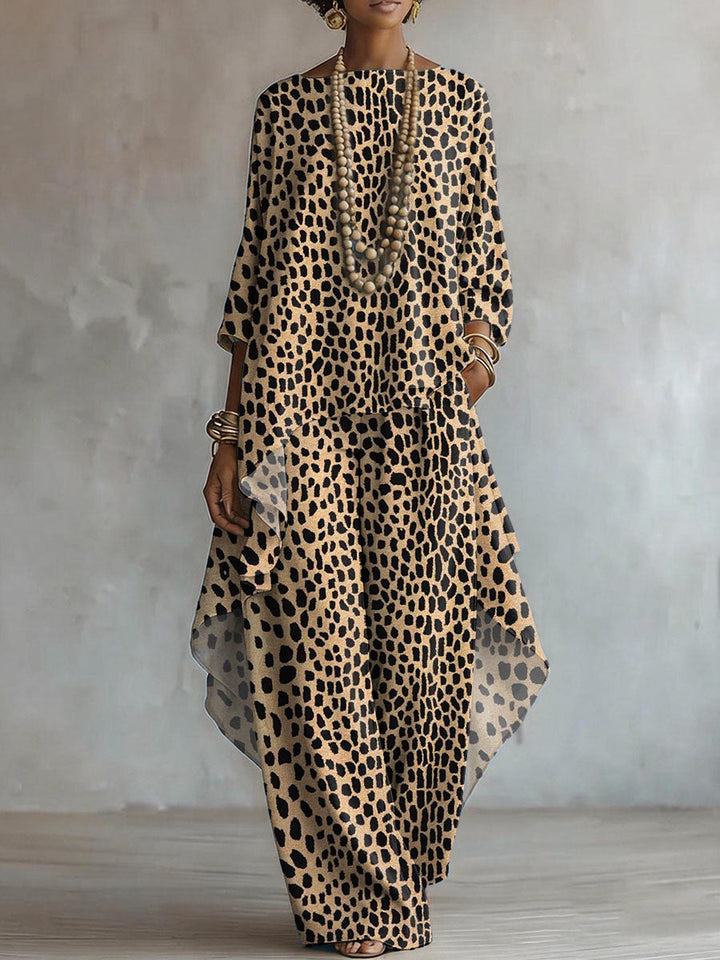 Elegant Artistic Leopard Print Two-piece Set
