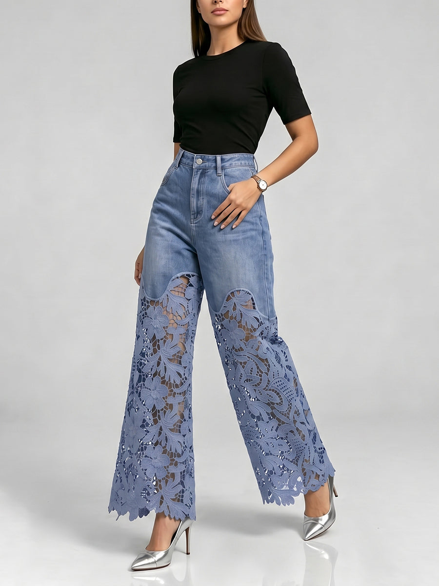 Stylish &amp; Sexy Lace-paneled Cutout Jeans