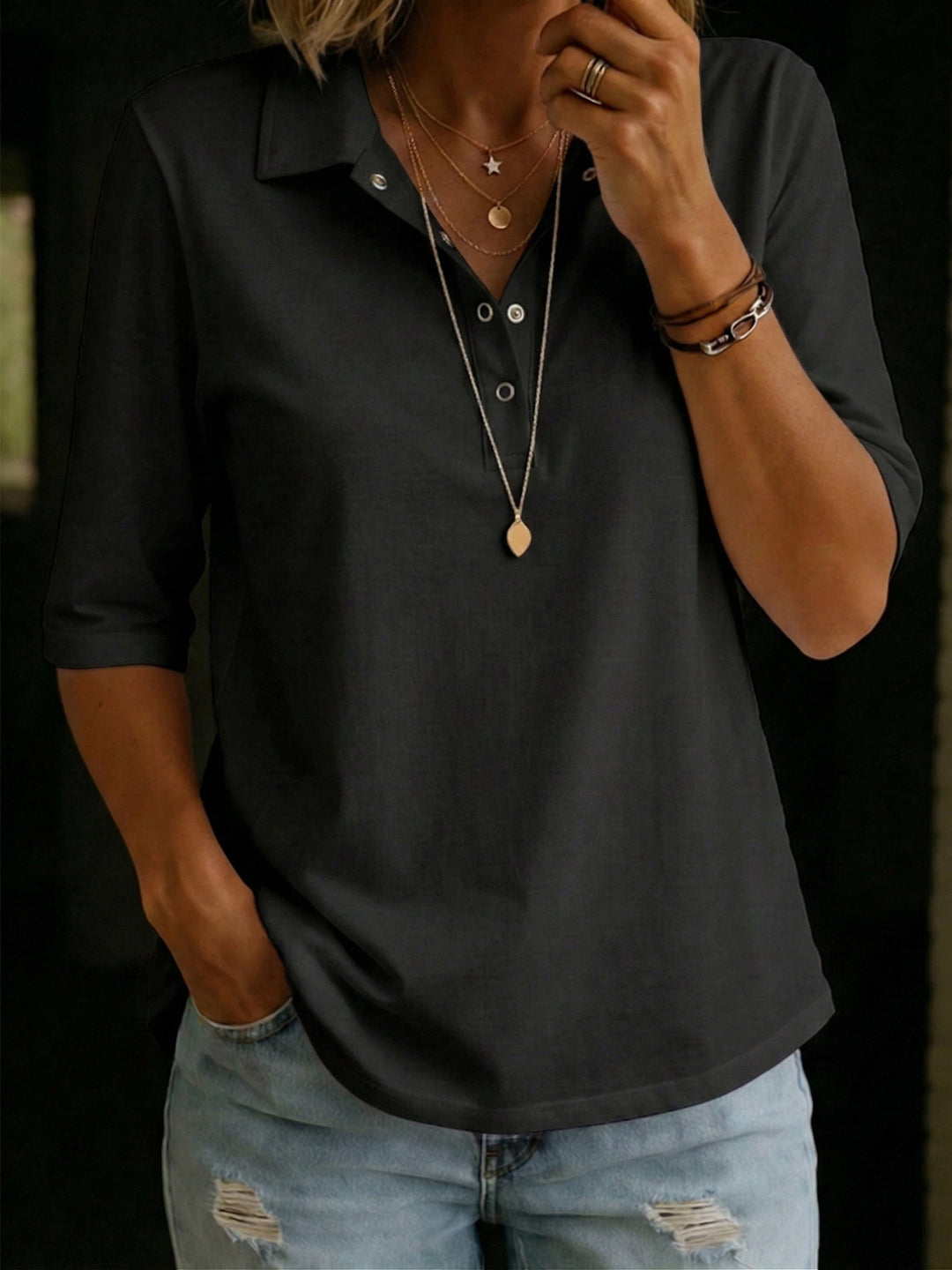 Casual Cozy Polo Collar 100% Cotton Half-sleeve T-shirt