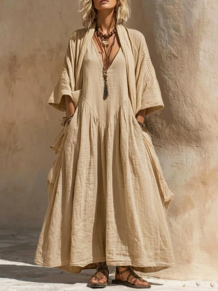 Bohemian Casual Cardigan Dress Cotton Linen Two-piece Set