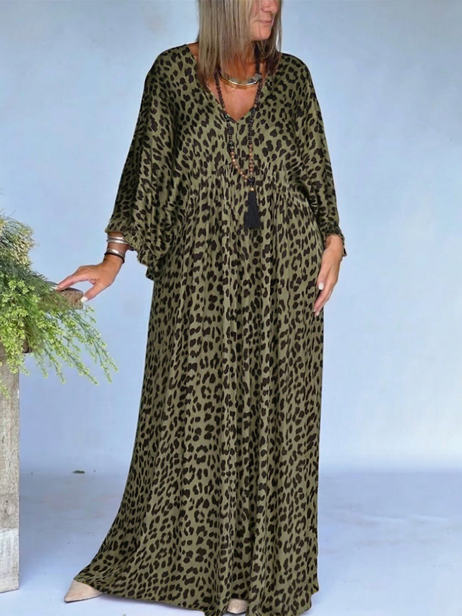 Elegant &amp; Cozy Loose-fit Leopard Print Dress